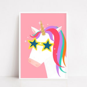 Unicorn print, unicorn art, unicorn illustration, girls room print, fun unicorn, unicorn gift, kids room print,