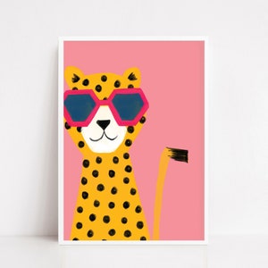 Cheetah Art Print, kids cheetah print, cheetah kids room print, jungle print, bright cheetah