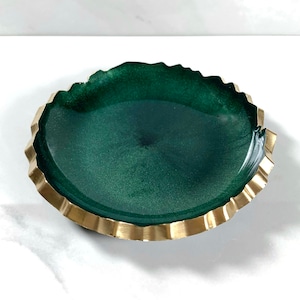 Emerald Green & Gold Geode Jewelry Dish | Resin Ring Dish | Jewelry Holder