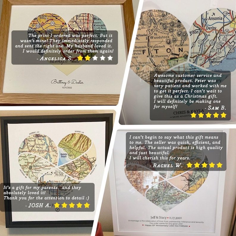 Custom Map Print! Art Anniversary Gift for Him. personalized customized wedding engagement valentines her wife heart love present labels image 6