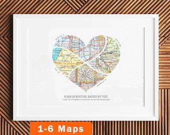 Personalized Map Art! Custom Gift for Mom or Dad. Decor customized print housewarming christmas birthday wife heart collage 2026Q3