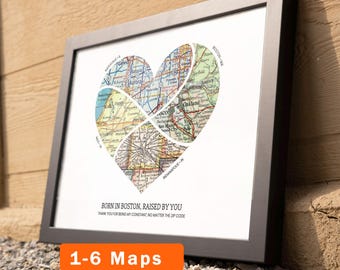 Custom Map Print! Personalized Gift for Mom or Dad. art decor customized housewarming christmas birthday wife multiple heart 2026Q2