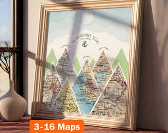 Custom Map Print! Art Anniversary Gift for Him. personalized customized wedding engagement valentines her wife summit mountain angled