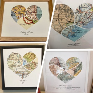 Personalized Heart Map Print: 1-6 locations, Curved Split style heart wall art Custom Travel Poster, Wedding & Anniversary Gift image 8