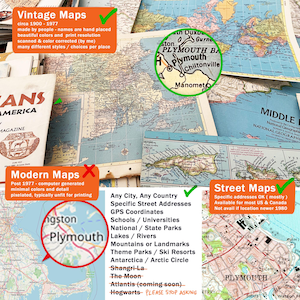May include: A collage of vintage and modern maps with text describing the different types of maps. The vintage maps are hand-drawn and feature beautiful colors. The modern maps are computer-generated and have minimal colors and detail. The text also lists the types of locations that can be found on each type of map, such as cities, countries, schools, universities, national parks, lakes, rivers, mountains, landmarks, theme parks, ski resorts, Antarctica, the Arctic Circle, Shangri-La, the Moon, Atlantis, and Hogwarts.