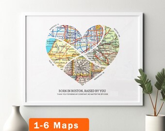 Custom Map Print! Personalized Gift for Mom or Dad. art decor customized housewarming christmas birthday wife multiple heart 2026Q2b