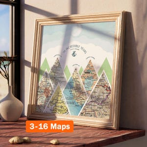 Personalisierte Landkarte! Personalisiertes Geschenk für Mama oder Papa. Kunst Dekor angepasst Einweihungsparty Weihnachten Geburtstag Frau Bergspitze eckig