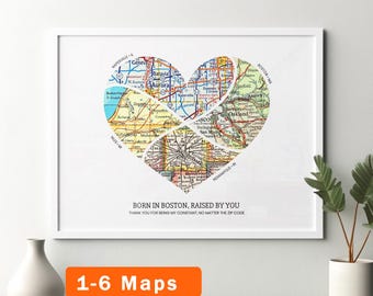 Personalized Map Art! Custom Gift for Mom or Dad. Decor customized print housewarming christmas birthday wife heart collage 2026Q2b