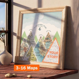 Individuell gestalteter Gipfel Print! Hochzeitsgeschenk. Personalisierte Liebesgeschichte Kunst Valentinstag Verlobung Erste Home Travel Memory Geschichte