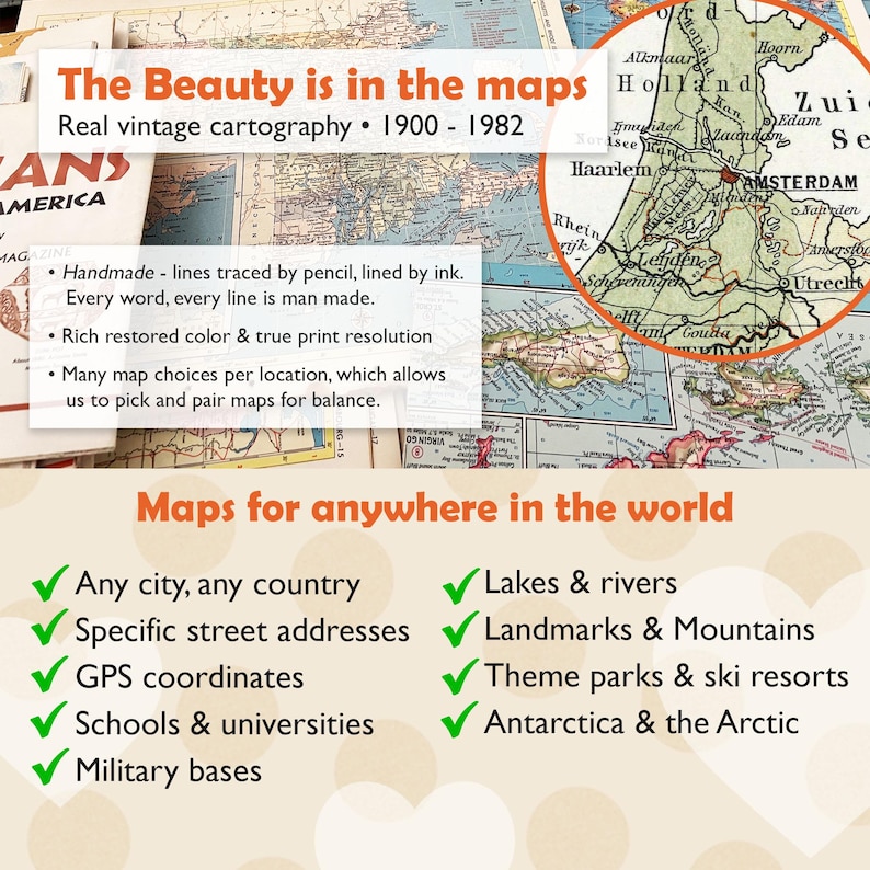 Custom Map Print! Art Anniversary Gift for Him. personalized customized wedding engagement valentines her wife heart love present labels image 8
