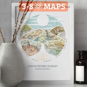 Personalized photo anniversary gift. 3rd, 3-8 locations personalised travel Map Print idea hubby boyfriend or parents Wanderlust