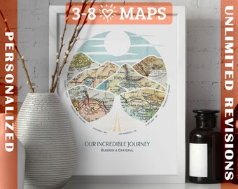 Personalized photo anniversary gift. 3rd, 3-8 locations personalised travel Map Print idea hubby boyfriend or parents Wanderlust