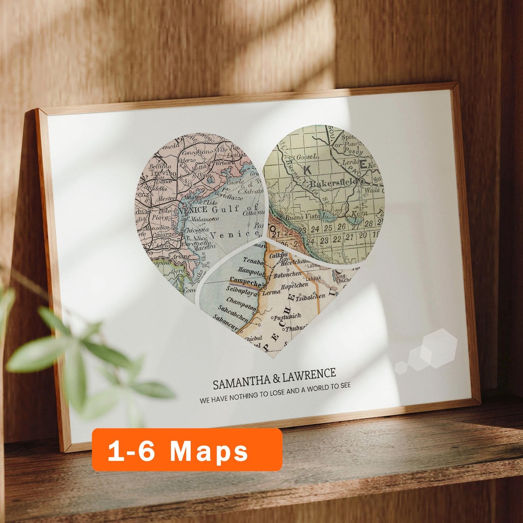 Custom Heart Map Custom Heart Map Print! Personalized Anniversary Gift for Husband Wife ...