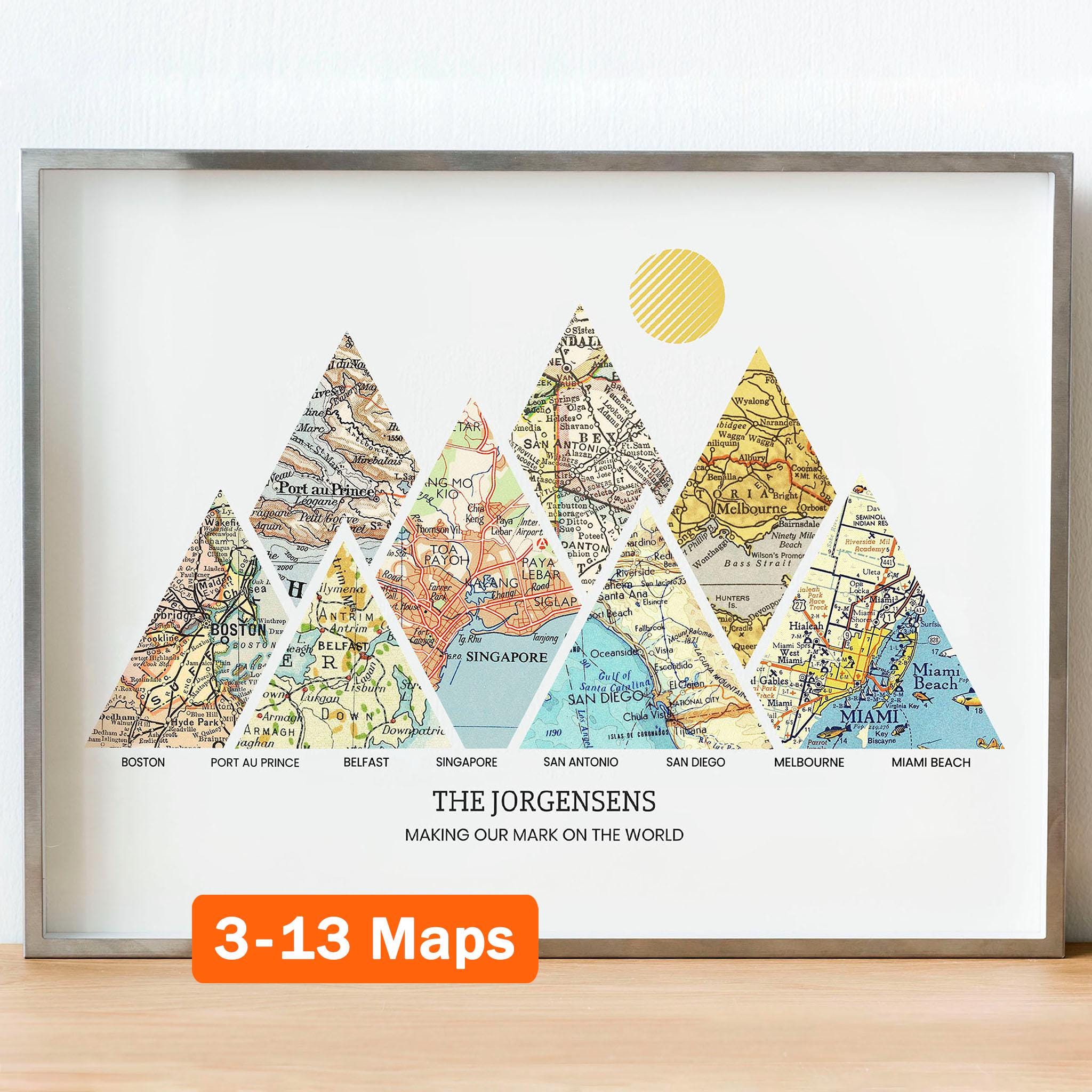Personalized Milestones Map™ Print: 3-13 locations mountain wall art - Custom Travel Poster, Wedding Gift & Anniversary Gift for couples