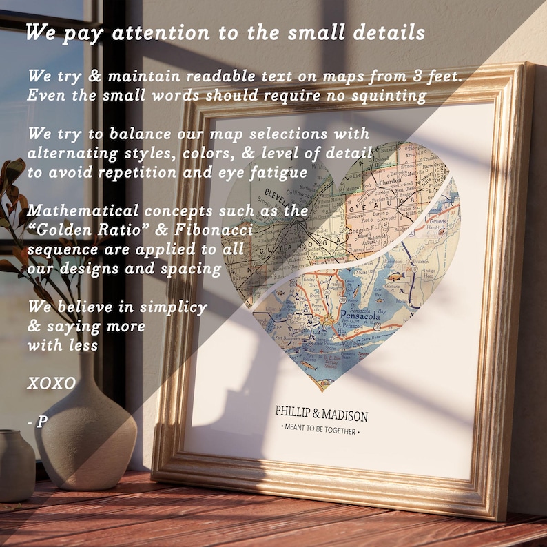 Custom Map Print! Art Anniversary Gift for Him. personalized customized wedding engagement valentines her wife heart love present labels image 9