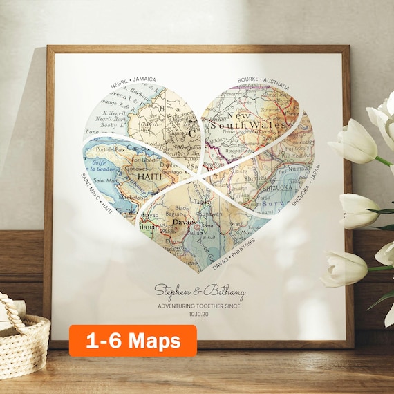 Custom Map Print! Art Anniversary Gift for Him. personalized customized wedding engagement valentines her wife heart love present labels