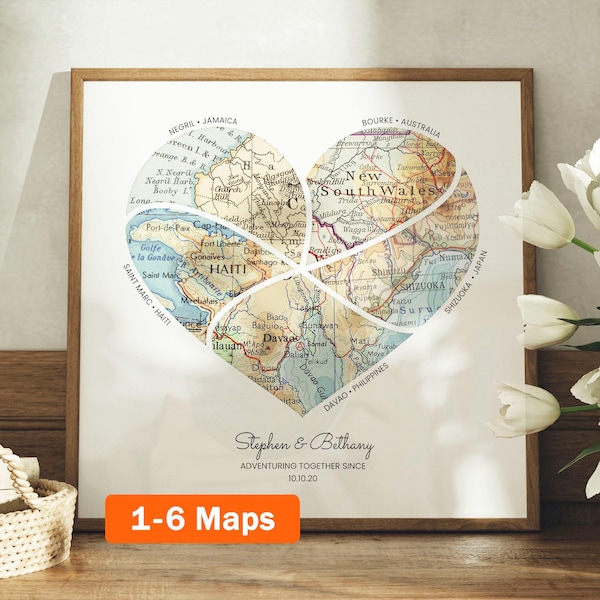 Custom Map Print! Art Anniversary Gift for Him. personalized customized wedding engagement valentines her wife heart love present labels