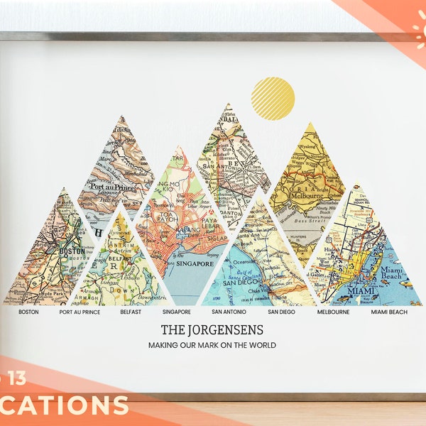Personalized Milestones Map™ Print: 3-13 locations mountain wall art - Custom Travel Poster, Wedding Gift & Anniversary Gift for couples