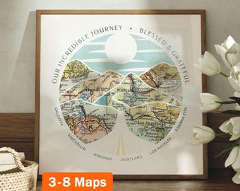 Custom Map Print! Art Anniversary Gift for Him. personalized customized wedding engagement valentines her wife wanderlust mountain wood sq