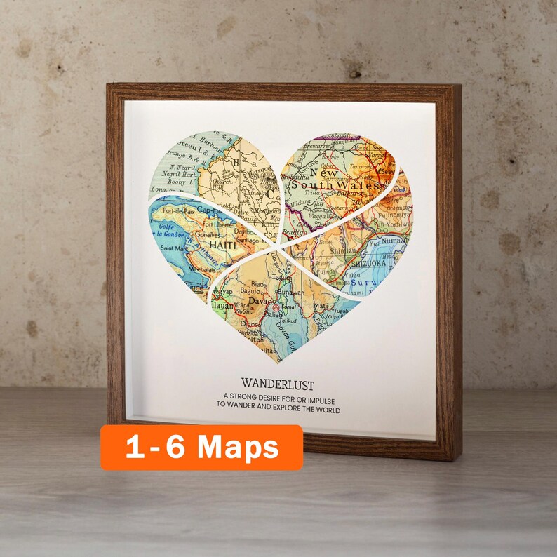 Heart Map Frame Custom Heart Map Print! Personalized Anniversary Gift for Husband Wife ...