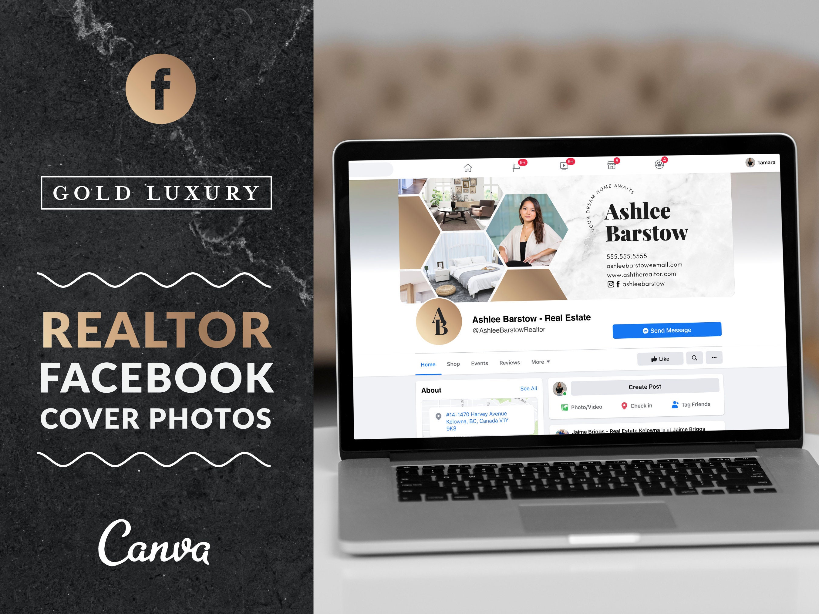 Real Estate Agent Facebook Cover Template Realtor Cover Photo, Gold
