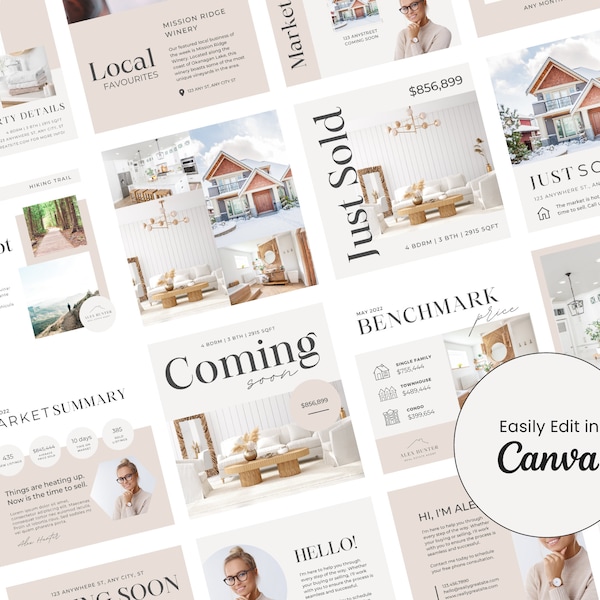 Real Estate Social Media Templates  | Realtor Marketing, Instagram Templates, Realtor Branding, Realtor Templates, Real Estate Post