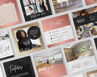 Real Estate Template Social Media | Instagram, Realtor Logo, Rose Gold Social Media, Editable Branding,  Marble and Gold, Realtor Templates