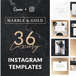 Marble and Gold Instagram Templates | Quote Template, Social Media Templates, Editable Branding, Engagement, Notifications, Instagram Layout