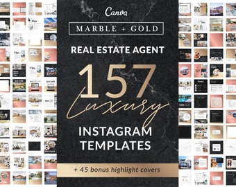 157 Gold Real Estate Agent Instagram Templates | Social Media, Editable Branding, Realtor Logo, Instagram Posts, Canva Templates