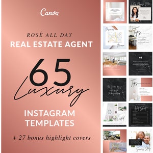 Real Estate Agent Instagram Template | Realtor, Rose Gold, Facebook Template, Canva, Editable Branding, Social Media, Rose Gold Logo