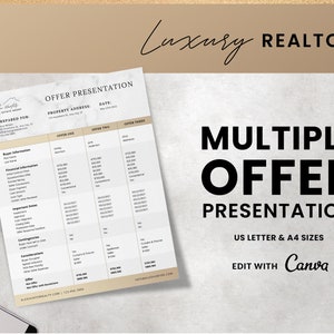 Real Estate Agent Multiple Offer Presentation | Gold Luxury Realtor Template, Realtor Logo, Real Estate Agent , Marketing, Printout, Canva