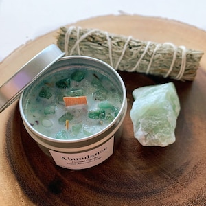 Money Attraction Crystal Candle | Wealth Intentioned Sage Candle Green Aventurine | 100% Soy Wax Candle | Money spell Candle Set
