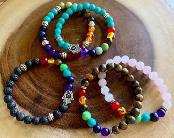 Chakra Beaded Layering Bracelet Set of 5 | 7 Chakra Healing Crystal Bracelets | Gift Set