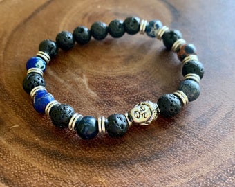 Meditation Buddha Bracelet with Volcanic Lava Beads and Imperial Jasper | Yogi Bracelet | Good luck | Mala Beads | Bracelet men