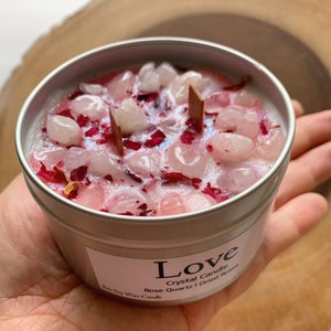 Love Crystal Candle with Rose Quartz |Manifestation Candle | Bridal Party Favor | Self Love Candle | Couples Gift Candle