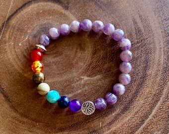 Tree of Life Amethyst 7 Chakra Bracelet for Strength and Personal Growth | Women Beaded Bracelet