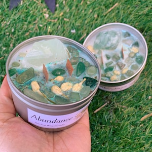 Abundance Crystal And Sage Money Candle | Good Luck Energy Clearing Candle | 8oz Soy Wax | Money Manifestation Candle