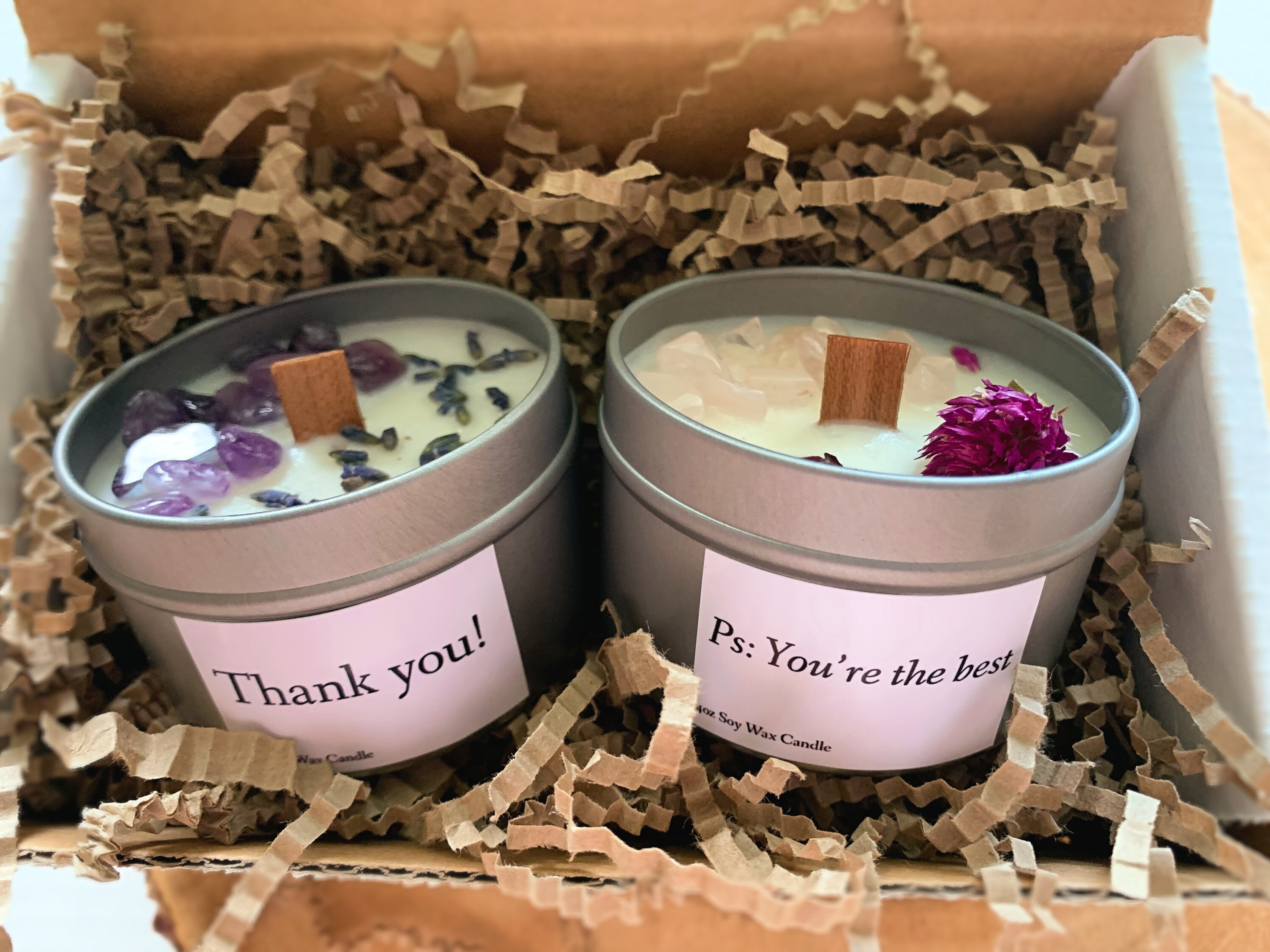 Thank You Candles Gift Set of Two Crystal Candles Etsy