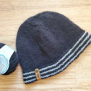 Black/Gray New Zealand Possum Wool Beanie: Warm, Merino/Possum/Silk Blend. Soft, Sustainable. Lightweight. Hand Knit. Gift for Him or Her