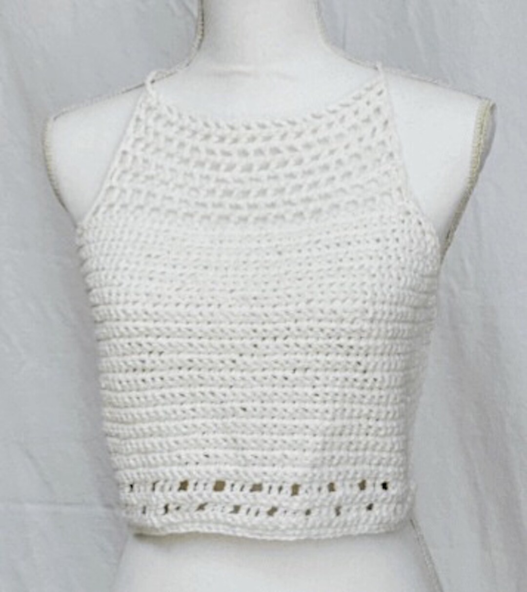 Women's White Cotton Crochet Cami Top, Crochet Halter Top, Recycled Cotton  Top, Soft Comfortable Cami, Cropped Women's Top 