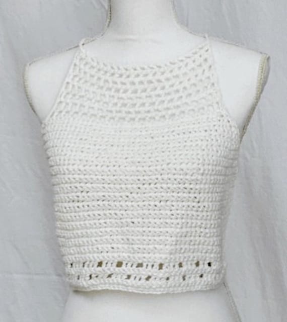 Women's White Cotton Crochet Cami Top, Crochet Halter Top