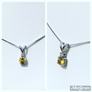 NEW 14kt white gold yellow sapphire and diamond pendant necklace