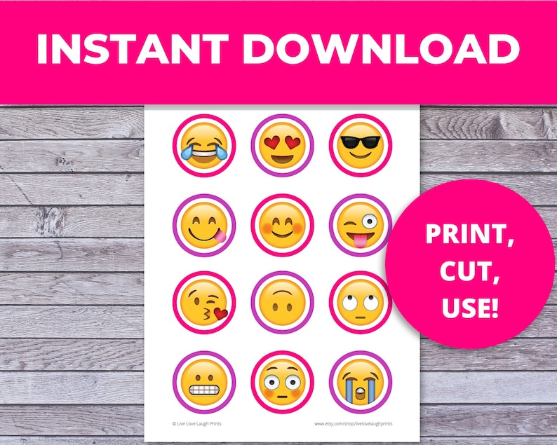 Emoji Cupcake Toppers Printable Emoji Gift Tags Printable Etsy