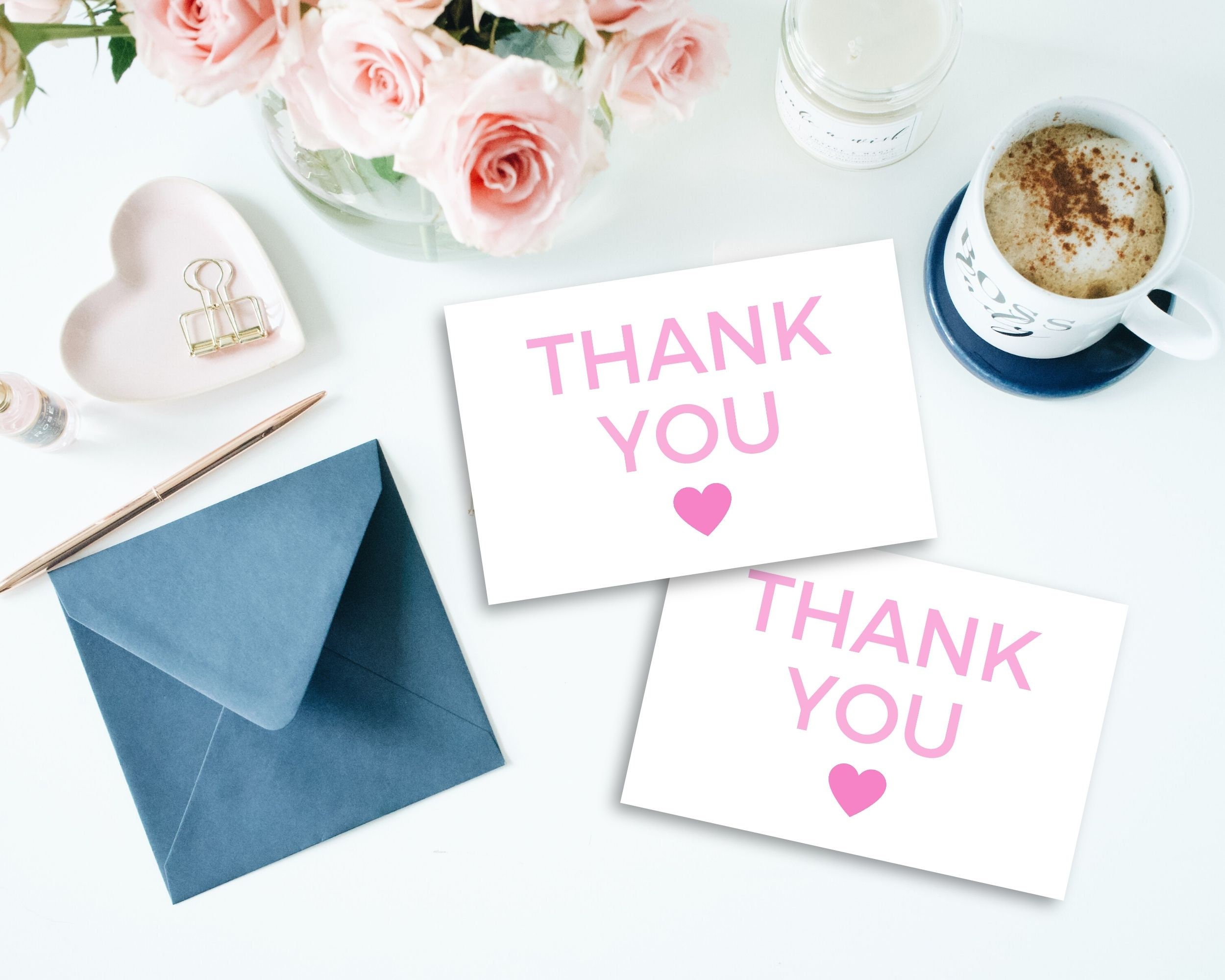 Pastel Pink Thank You Card Printable Heart Thank You Note - Etsy