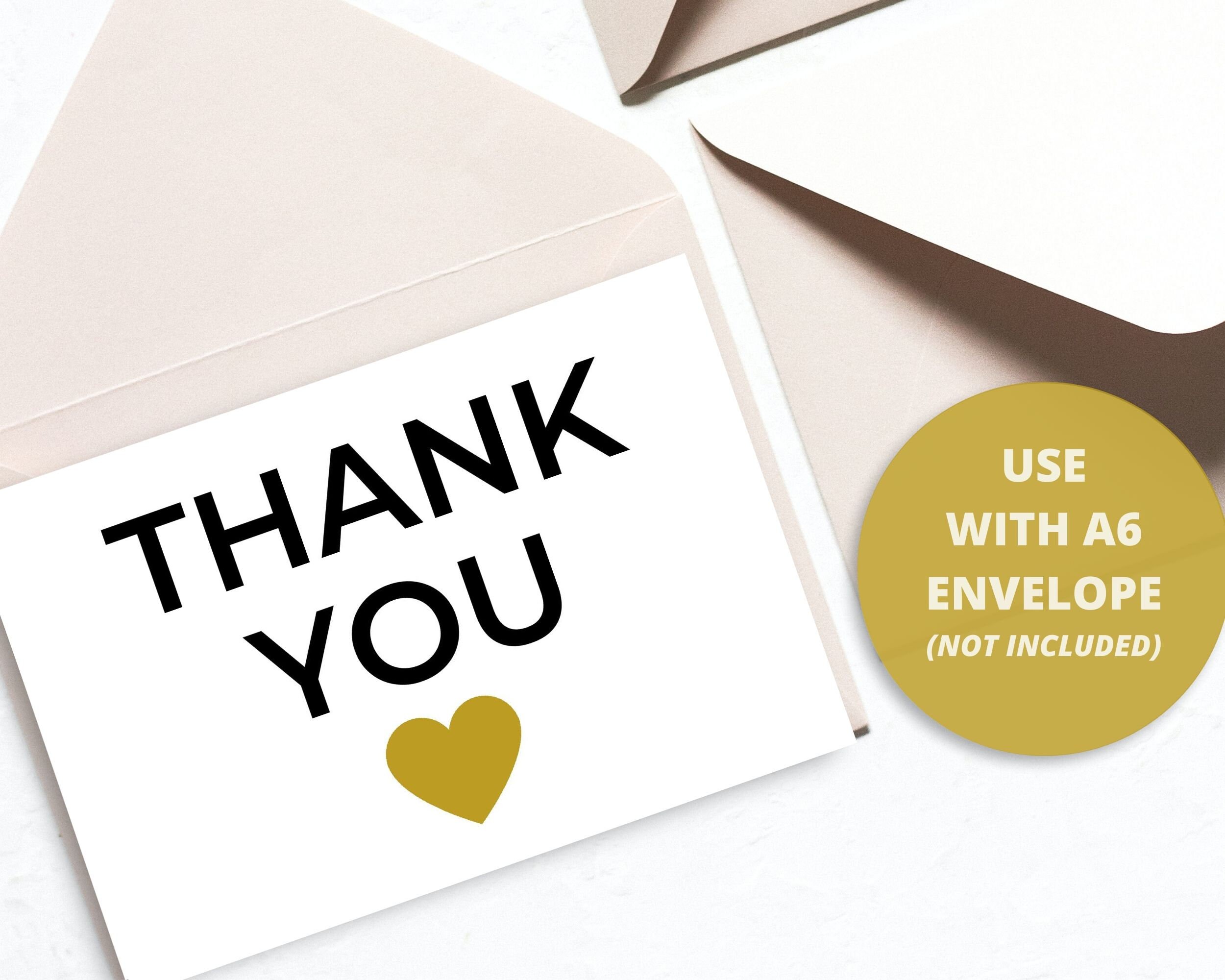 Gold Heart Thank You Note Printable Instant Download | Etsy