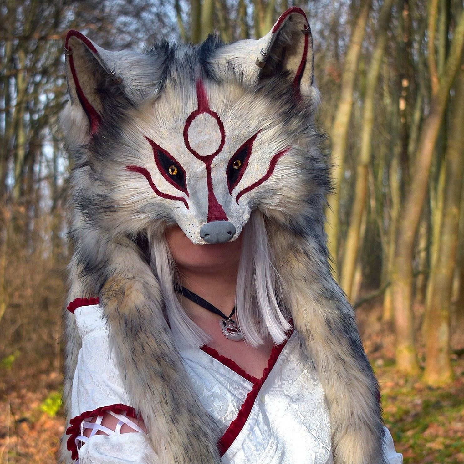 Made to Order - Kitsune Mask Japanese Pearl White Fox Yokai Beast Costume Cosplay LARP Fantasy Renaissance Myth Resin Masquerade Ball