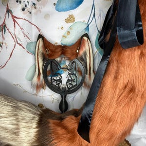 Natural fox set with fox ears and fox tail made of faux fur, handmade for cosplay, therian, furry, wearable as a headband