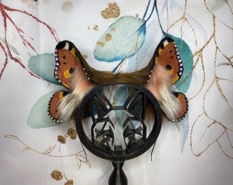 Small Tortoiseshell Butterfly Ears Fairy Cosplay Headband Hand Painted Faux Fur Fantasy Elf LARP Kemonomimi