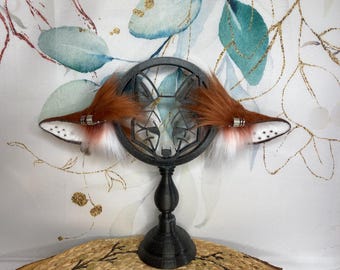 Copper Deer Ears with Hand-Painted Fawn Spots, Rust and White Faux Fur for Autumn Cosplay