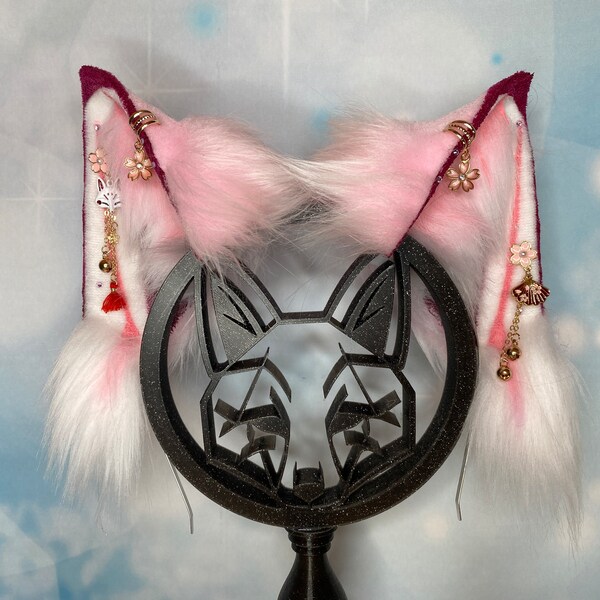 Sakura Kirschblüten Fuchsohren Cosplay Ears Ohren Accessoires Kunstfell MTO Petplay Furry Streamer Tierohren Plüschohren kawaii Convention